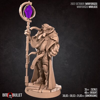 Warlock from Bite the Bullet's Warforged set. Total height apx. 63mm. Unpainted resin miniature - image2
